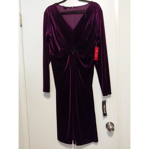 Muse Velvet Dress Long Sleeve Sequin Applique Whimsigoth Size 16 Plum - Picture 1 of 8